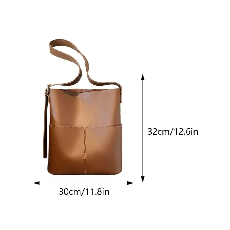 Vegan Leather Bucket Bag Multi-Pocket Shoulder Tote for Women - Professional Everyday Hobo Handbag - Image 8