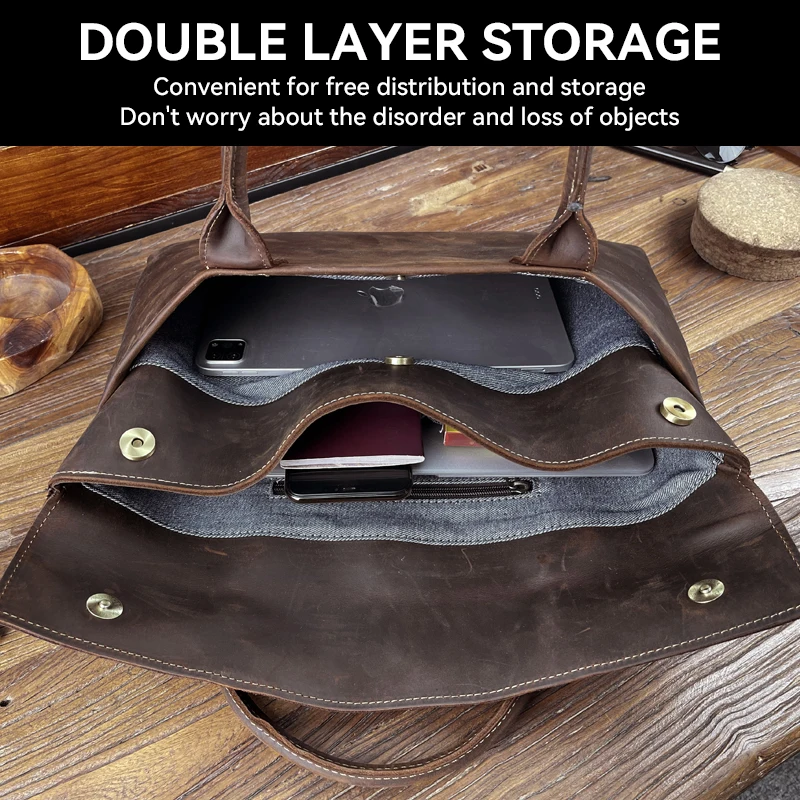Full grain leather briefcase with slim design for secure laptop transport