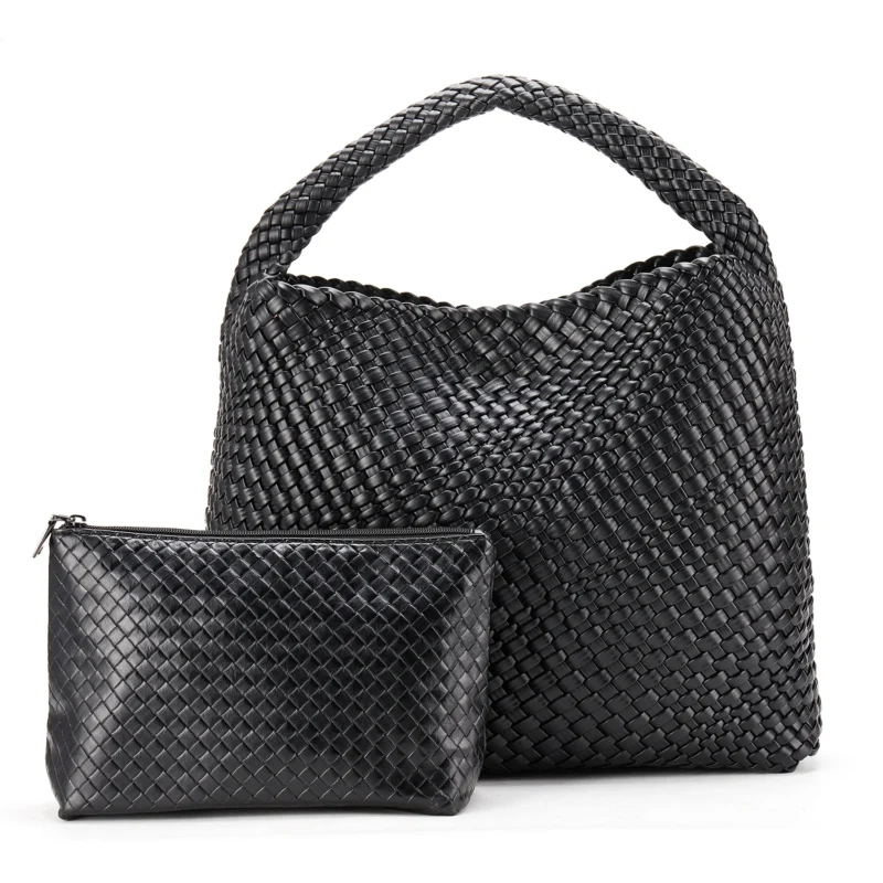 Vegan Leather Woven Tote Bag with Shoulder Straps for Women - Professional Work and Travel Handbag - Image 10