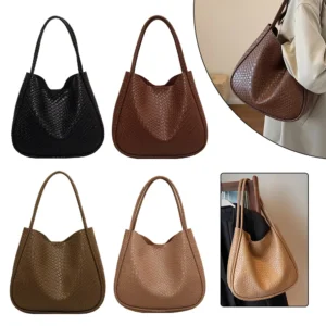 Vegan Leather Woven Tote Bag with Zipper Closure - Professional Work Shopper with Large Capacity