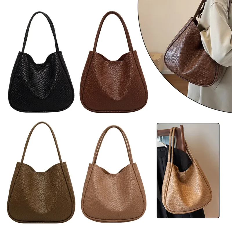 Vegan Leather Woven Tote Bag with Zipper Closure - Professional Work Shopper with Large Capacity
