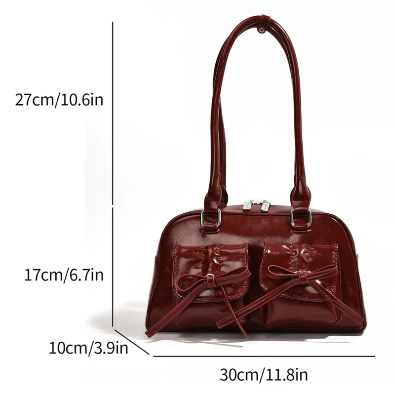 Y2K Aesthetic Red PU Leather Shoulder Bag with Top Handle for Women - Fashion Tote Purse - Image 22