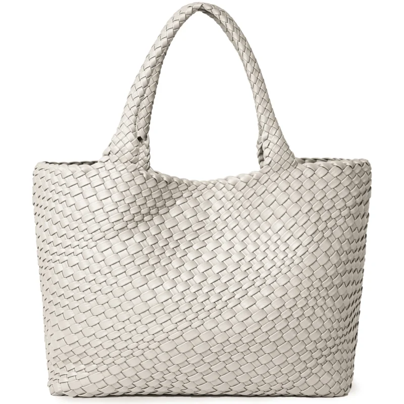Woven Vegan Leather Tote Bag with Shoulder Straps - Fashion Summer Beach Travel Handbag - Image 7