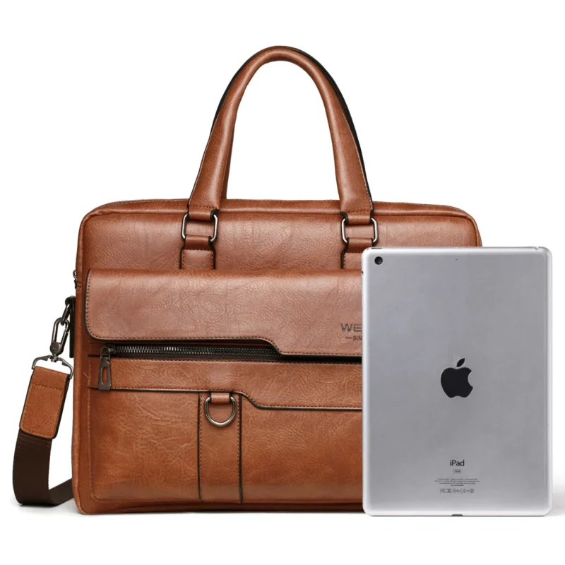 Executive PU Leather Briefcase with Laptop Compartment and Organizer Pockets for Men - Image 2