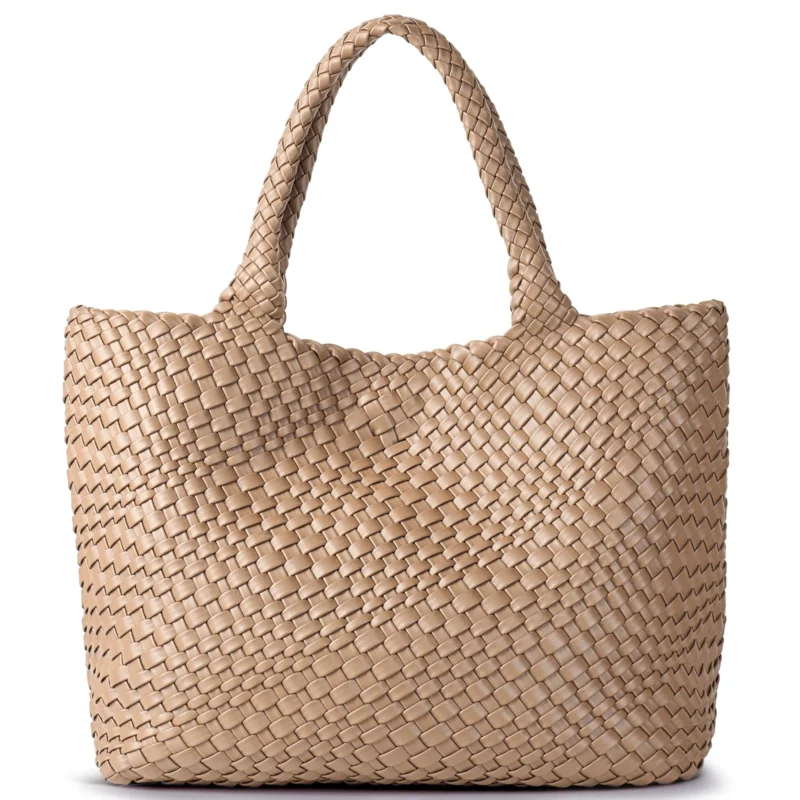 Woven Vegan Leather Tote Bag with Shoulder Straps - Fashion Summer Beach Travel Handbag - Image 8