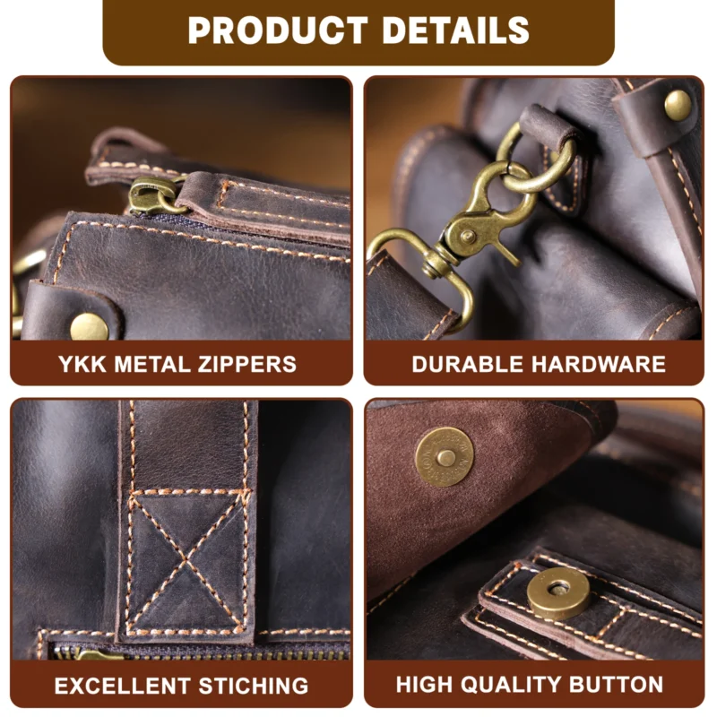 Crazy Horse Cowhide Leather Briefcase with 14-inch Laptop Compartment - Vintage Professional Messenger Bag - Image 5