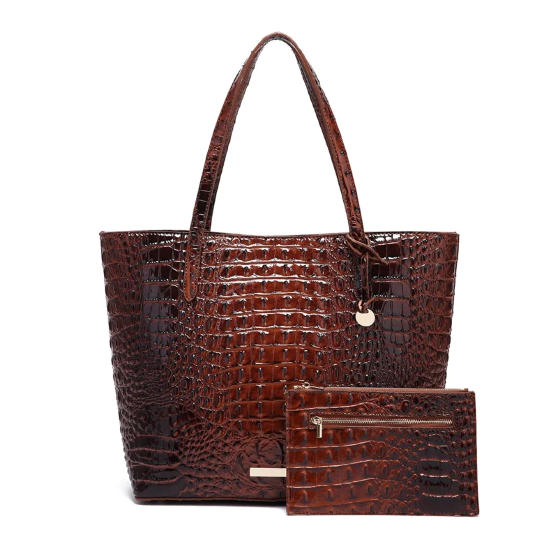 Crocodile Pattern Vegan Leather Work Tote with Matching Pouch - Professional Women's Shoulder Bag - Image 22
