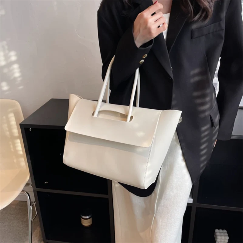 Vintage PU Leather Work Tote Bag with Large Capacity for Women - Professional Casual Shoulder Handbag - Image 2