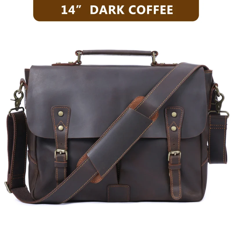 Full Grain Leather Briefcase for Men - Vintage Cowhide Laptop Messenger Bag with Multiple Compartments - Image 8