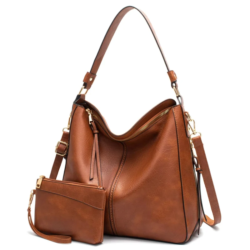 Vintage PU Leather Hobo Tote Bag Set with Tassel Detail - Professional Women's Shoulder Crossbody Workbag - Image 3