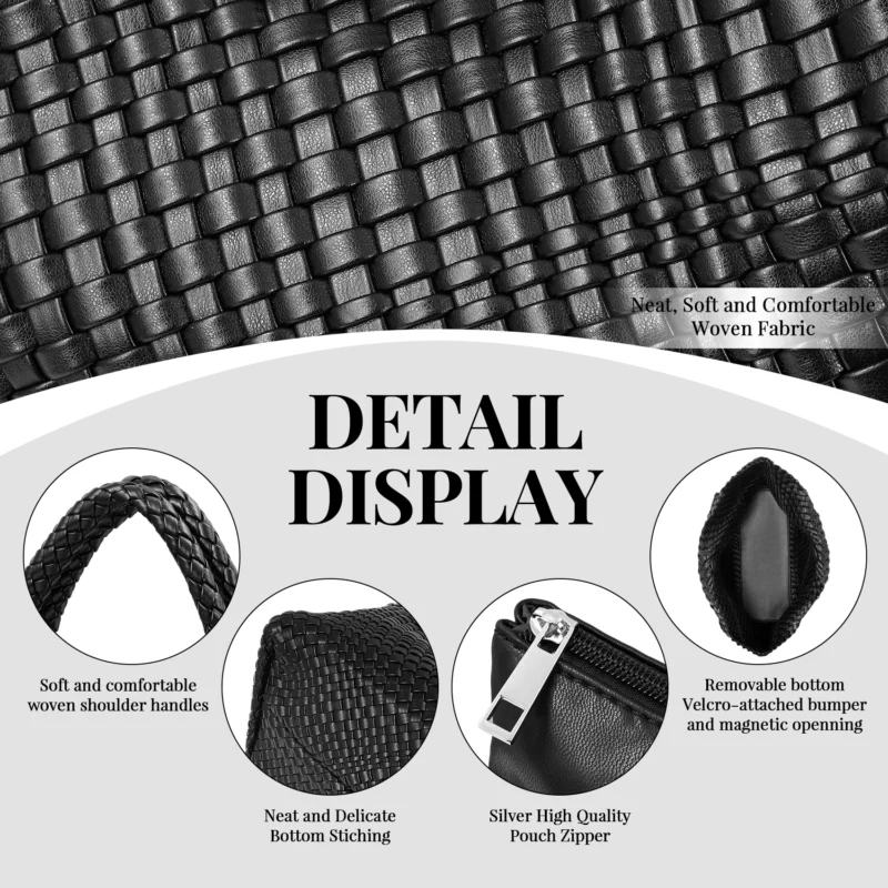 Woven Vegan Leather Tote Bag with Handle for Women - Professional Work & Travel Companion - Image 4
