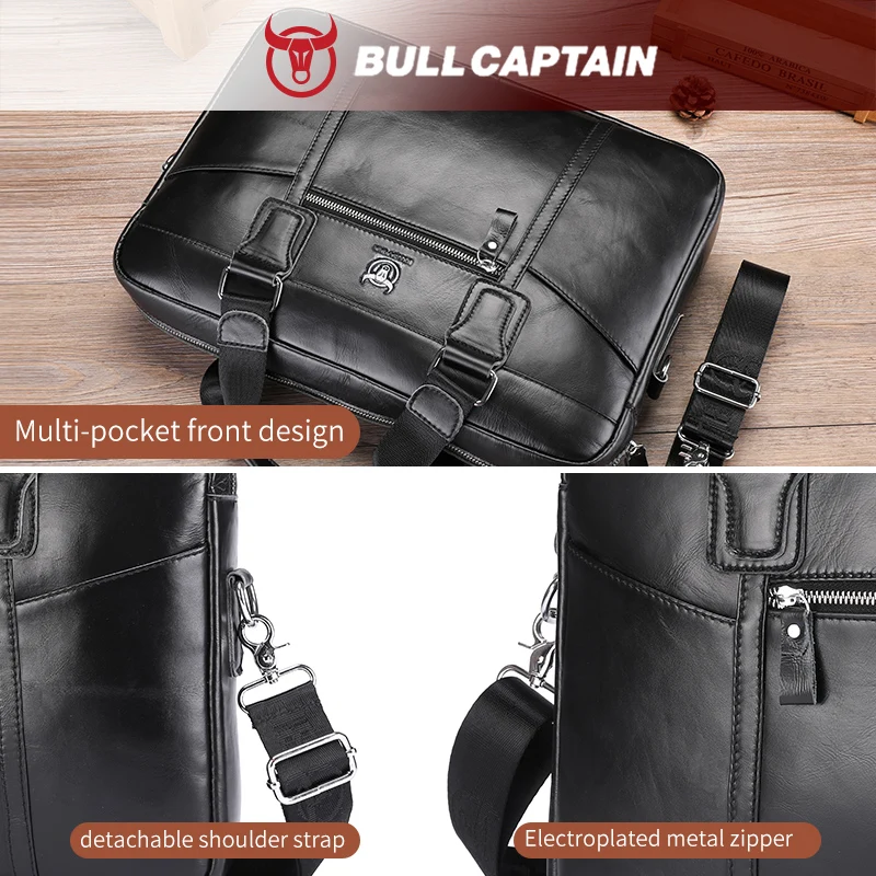 Full grain leather messenger briefcase with 15-inch laptop protection compartment