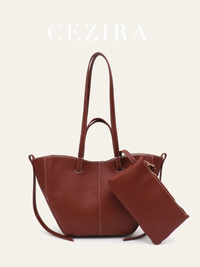 Vegan Leather Minimalist Work Tote with Magnetic Closure - Professional Women's Shoulder Bag - Image 3