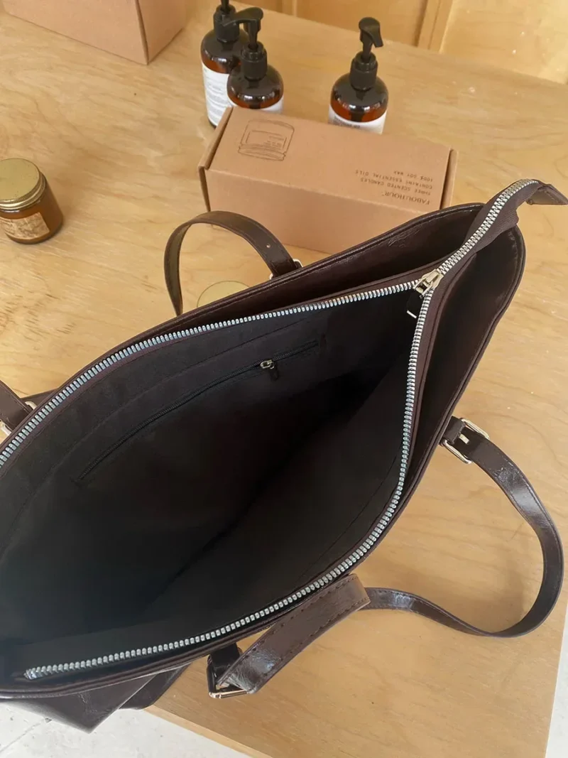 Professional PU Leather Work Tote Bag with Large Capacity for Women - Elegant Black Commuter Shoulder Bag - Image 5