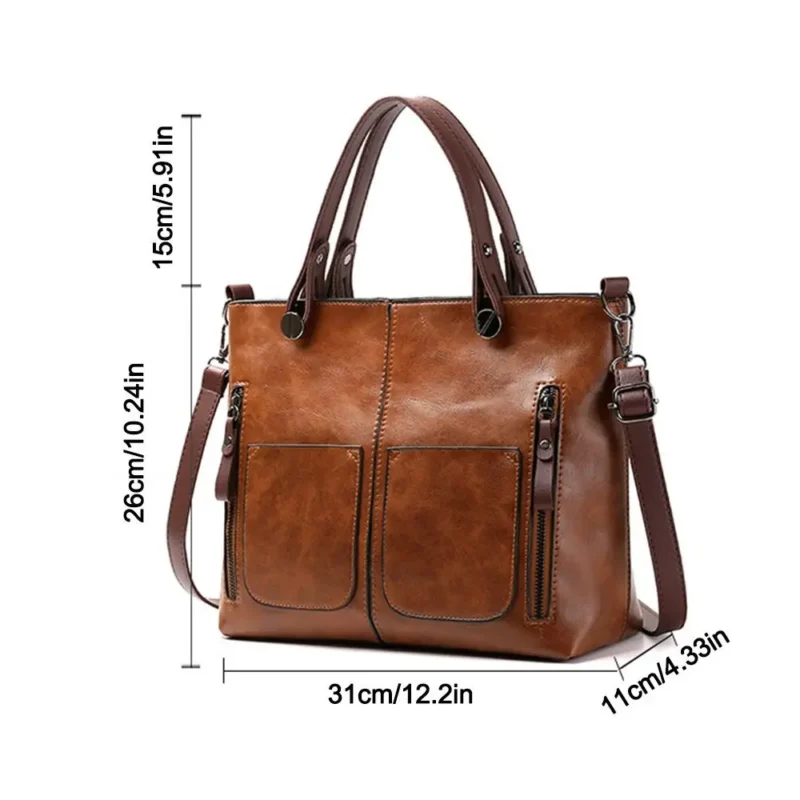 Vintage PU Leather Work Tote Bag with Multi-Pockets for Women - Professional Large Capacity Shoulder Bag - Image 6