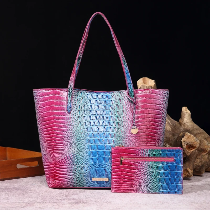 Crocodile Pattern Vegan Leather Work Tote with Matching Pouch - Professional Women's Shoulder Bag - Image 18
