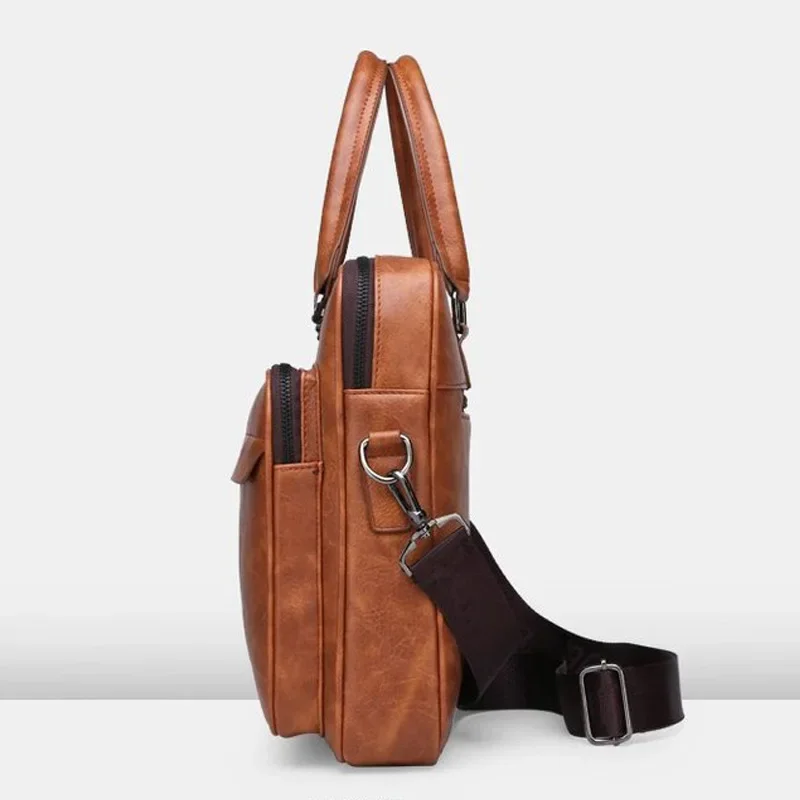 Stylish leather messenger bag with coordinated accessories