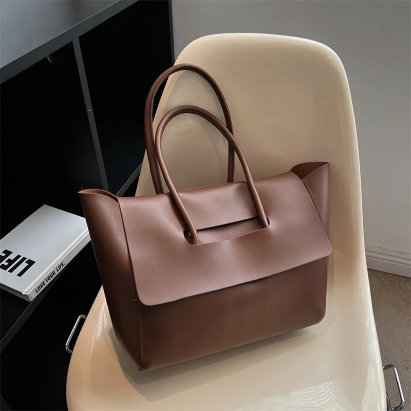 Vintage PU Leather Work Tote Bag with Large Capacity for Women - Professional Casual Shoulder Handbag - Image 3