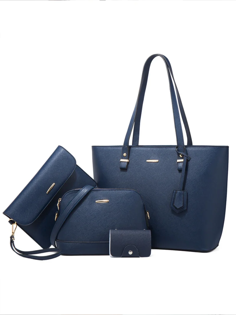 Vegan Leather 4-Piece Handbag Set - Versatile Tote with Crossbody, Wristlet & Cardholder - Image 9