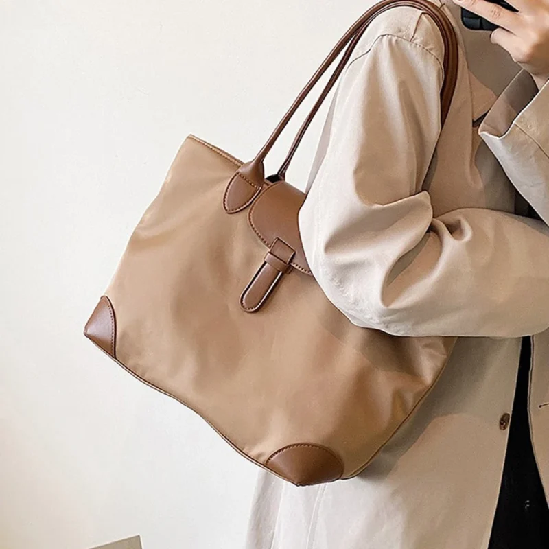 Waterproof Nylon Tote Bag with Multi-Compartments - High-Capacity Casual Shoulder Bag for Women