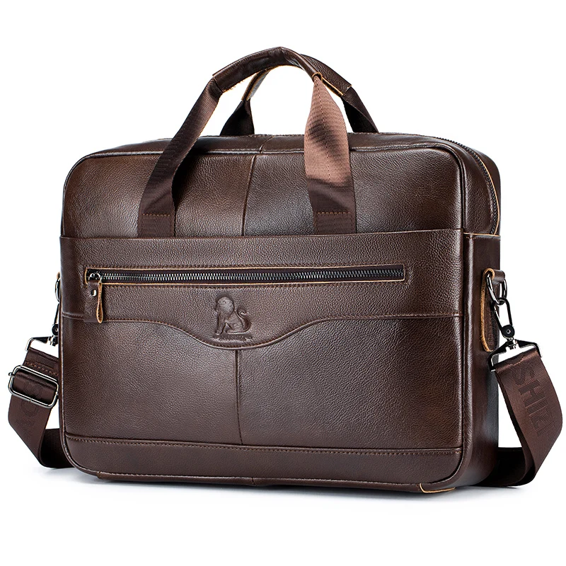 Androgynous sleek leather briefcase with minimal hardware and versatile design
