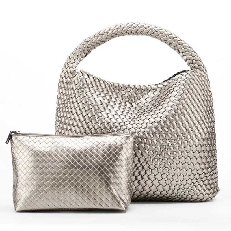Vegan Leather Woven Tote Bag with Shoulder Straps for Women - Professional Work and Travel Handbag - Image 13