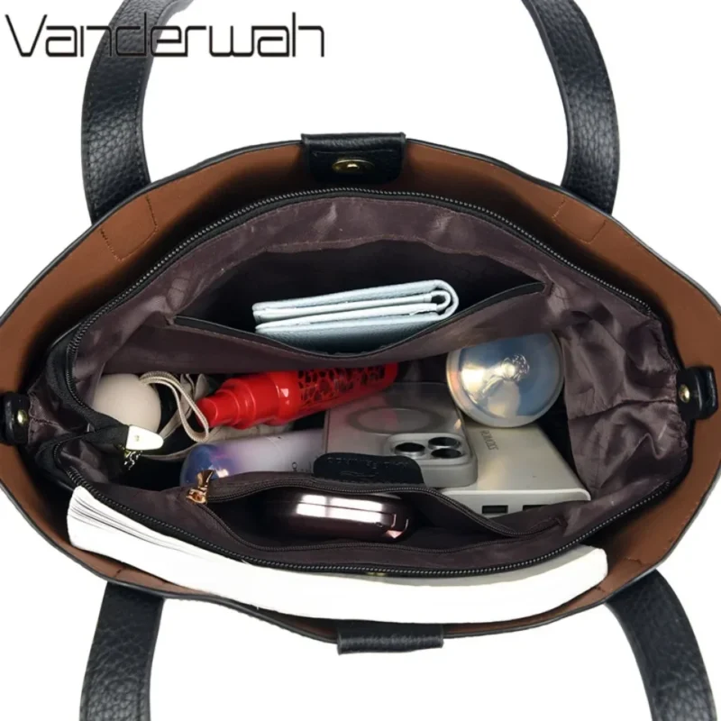 Vegan Leather Shoulder Tote Bag for Women - Professional Casual Handbag with Interior Organization - Image 6